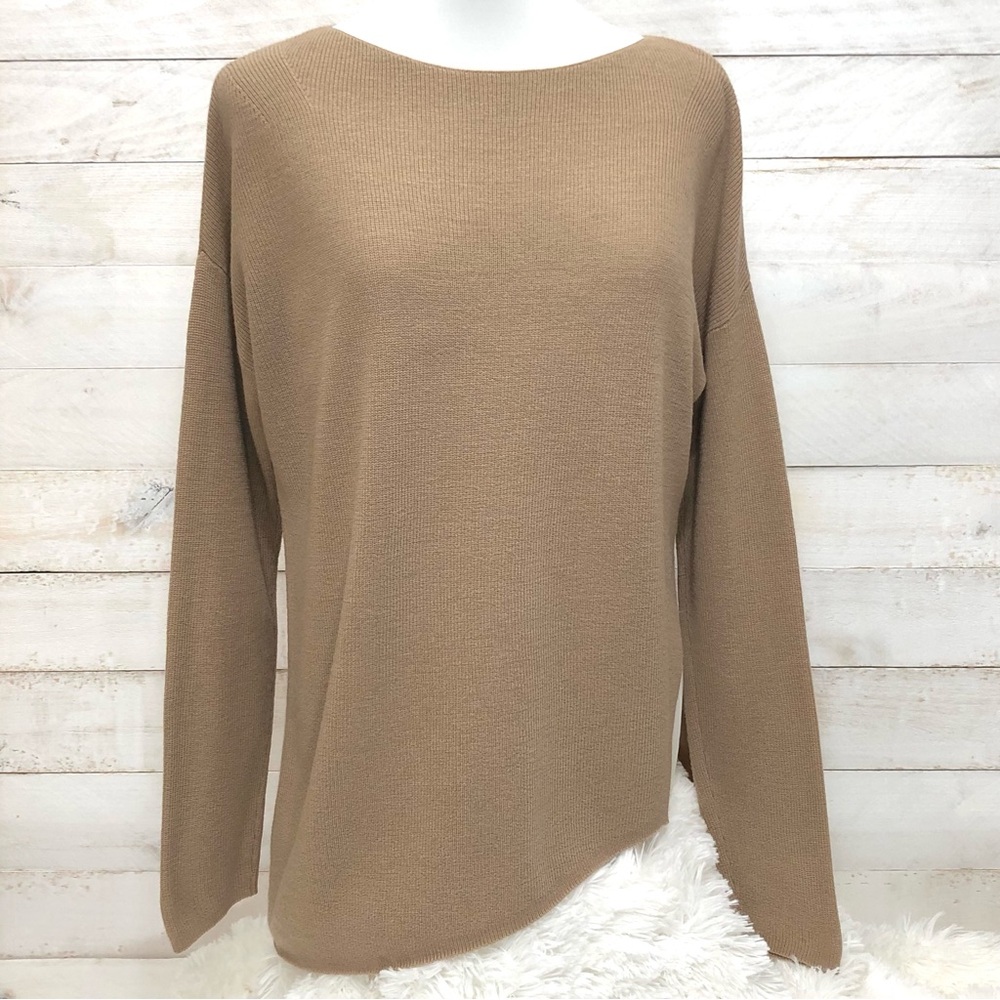 Eileen Fisher Merino Wool Asymmetrical Sweater • Camel • Sz PM • EUC